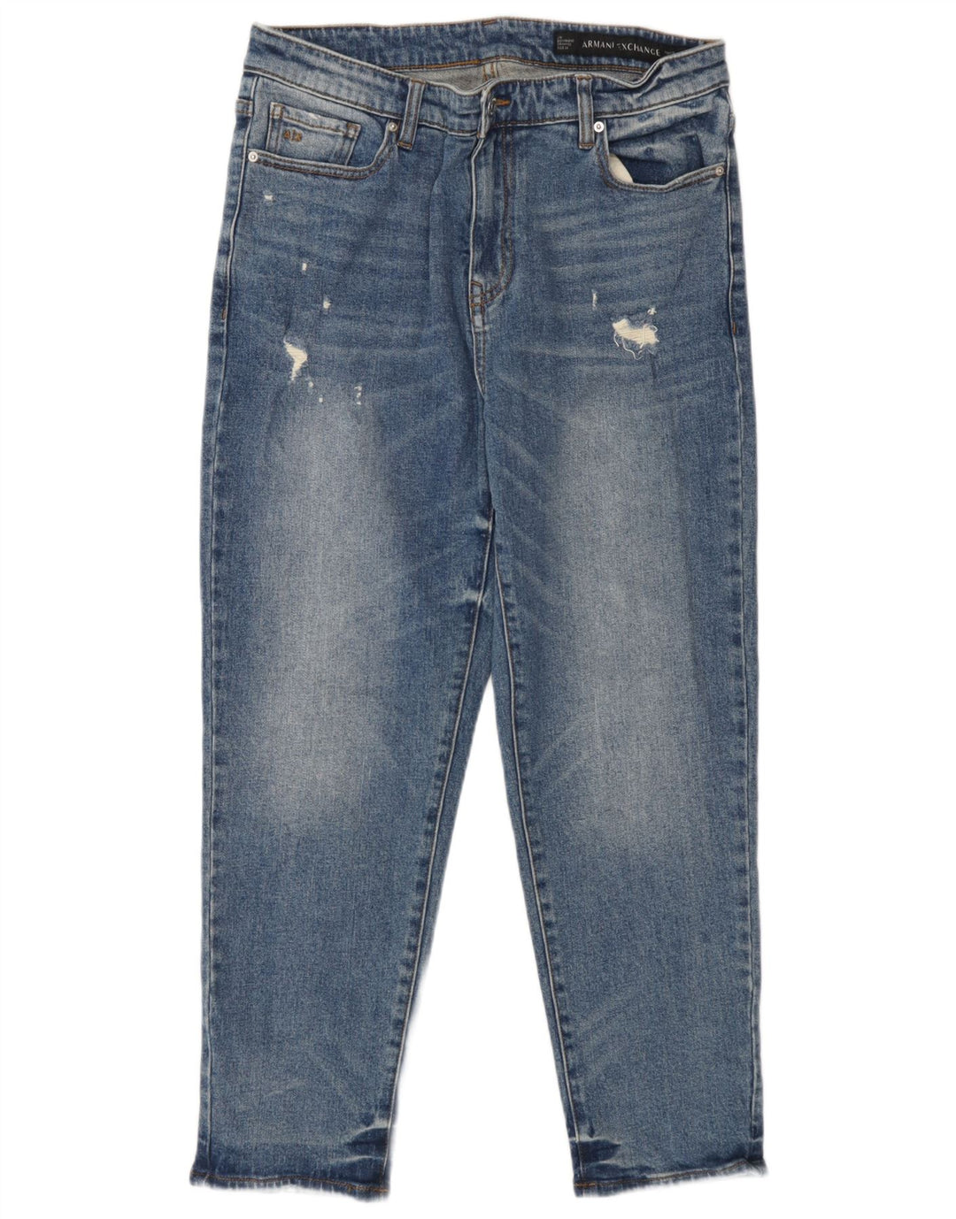 Armani Exchange Uomo Boyfriend Jeans Cropped Distressed W29 L25 Blu