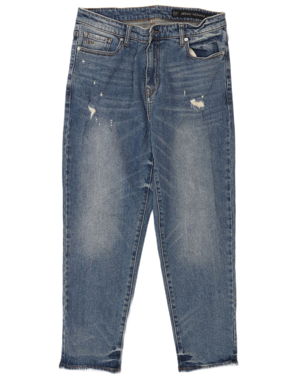Armani Exchange Uomo Boyfriend Jeans Cropped Distressed W29 L25 Blu