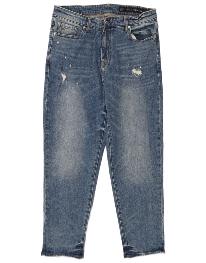 Armani Exchange Uomo Boyfriend Jeans Cropped Distressed W29 L25 Blu