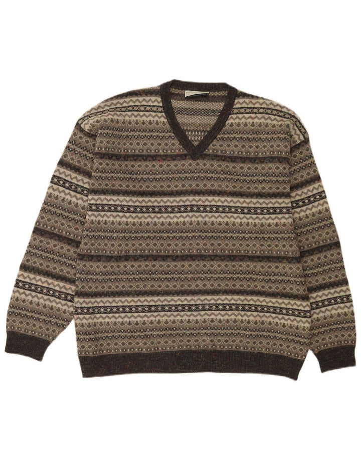 Maglione da uomo con scollo a V Enzo Goti grigio medio Fair Isle poliacrilico