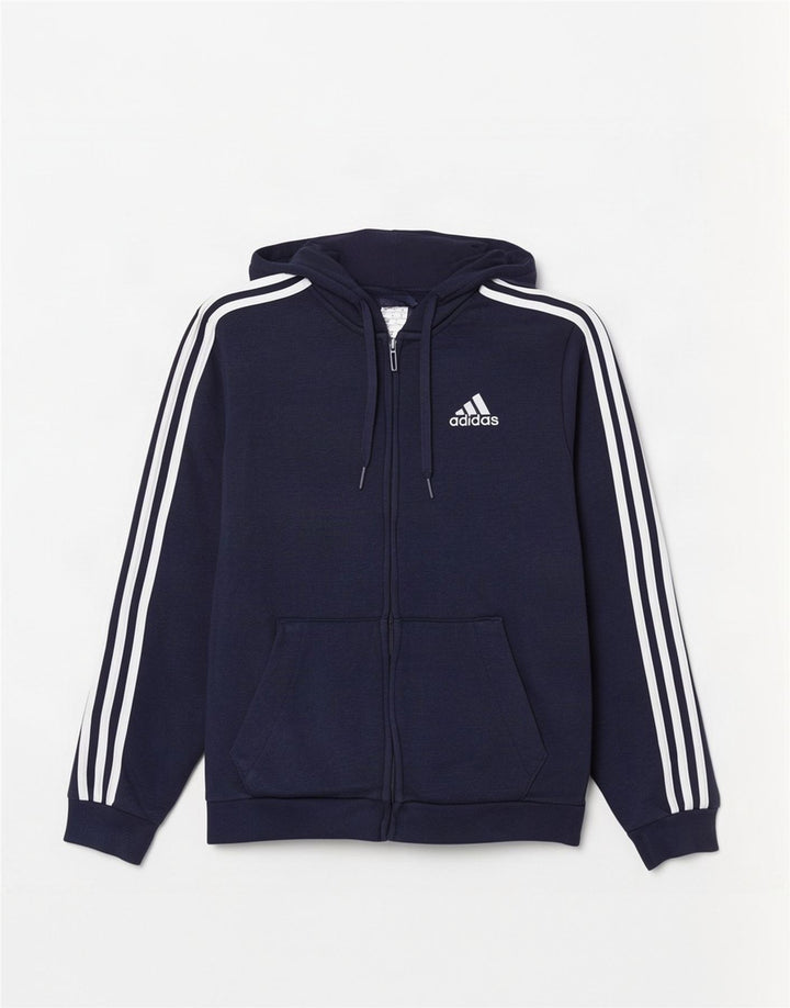 Maglione con cappuccio e zip da uomo Adidas in cotone blu navy medio