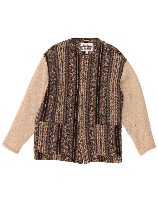 PS Company Maglione cardigan da uomo in lana a righe marrone medio