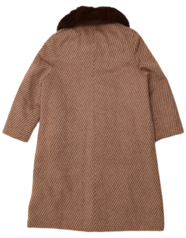 PELLICCERIA Cappotto da donna UK 14 Lana nuova a righe beige grande