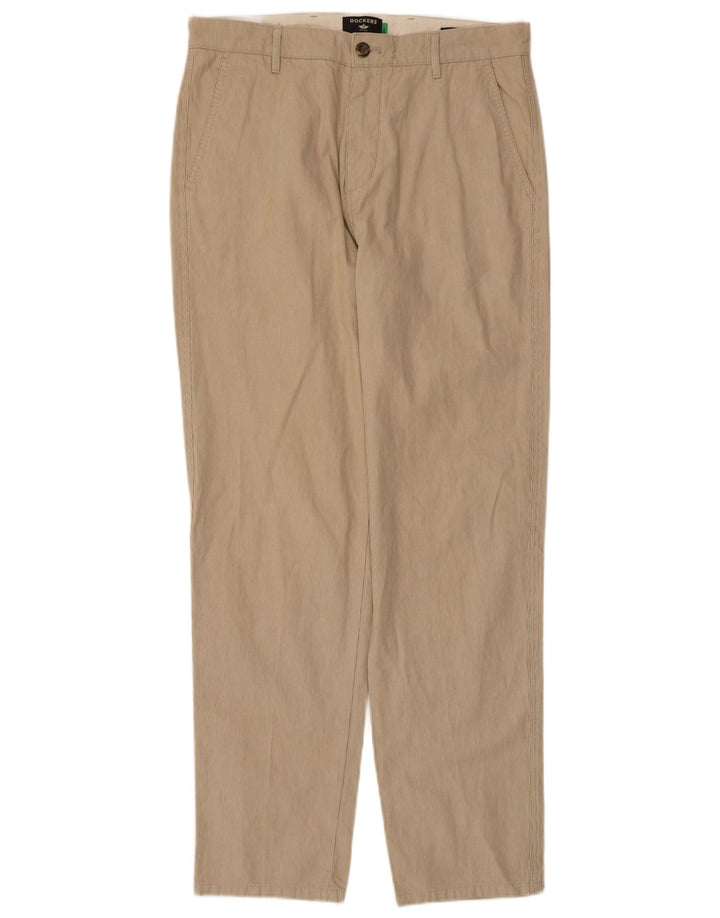 DOCKERS Pantaloni chino affusolati da uomo W32 L32 Cotone gessato beige
