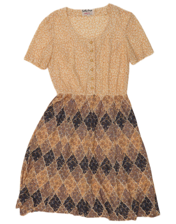 Abito lungo da donna vintage UK 16 grande floreale beige