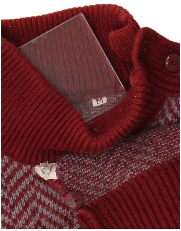 Maglione da donna vintage con collo a bottoni, UK 12, acrilico rosso medio