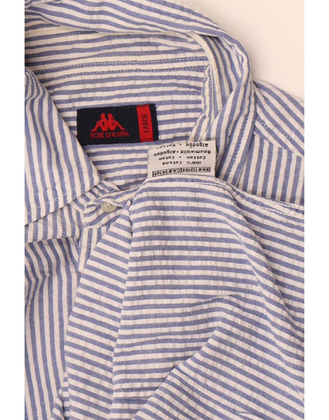 Camicia Kappa Uomo Manica Corta Large Blu Gessato in Cotone