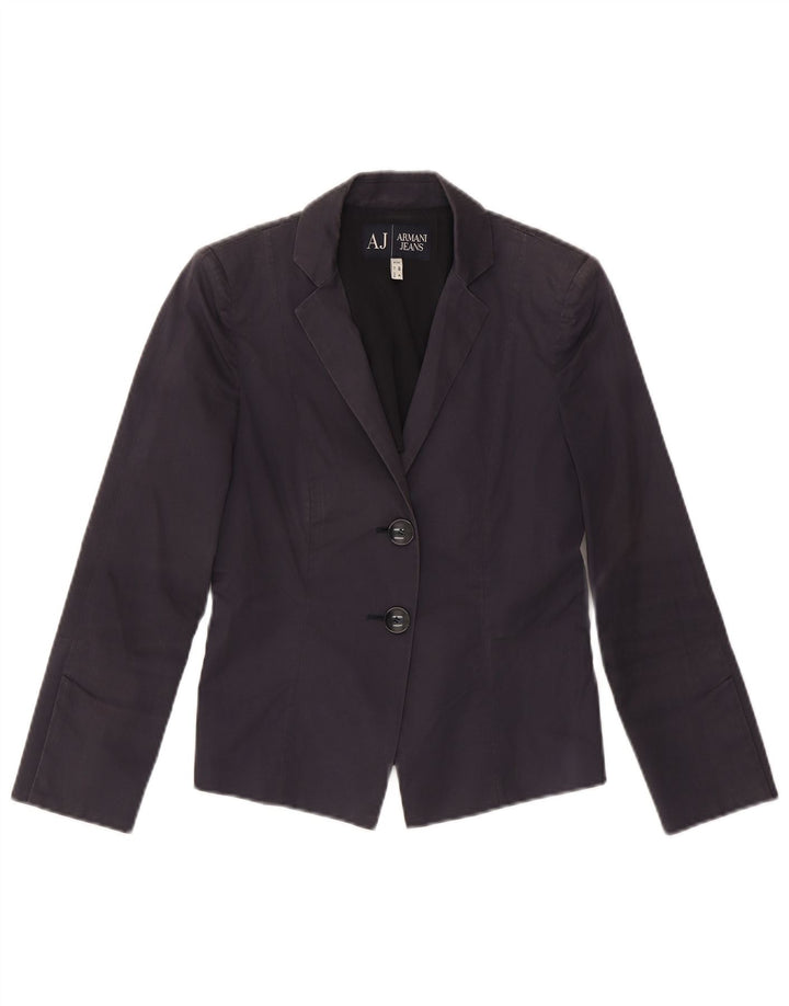 Giacca blazer da donna a 2 bottoni corta ARMANI US 4 piccola in cotone blu navy