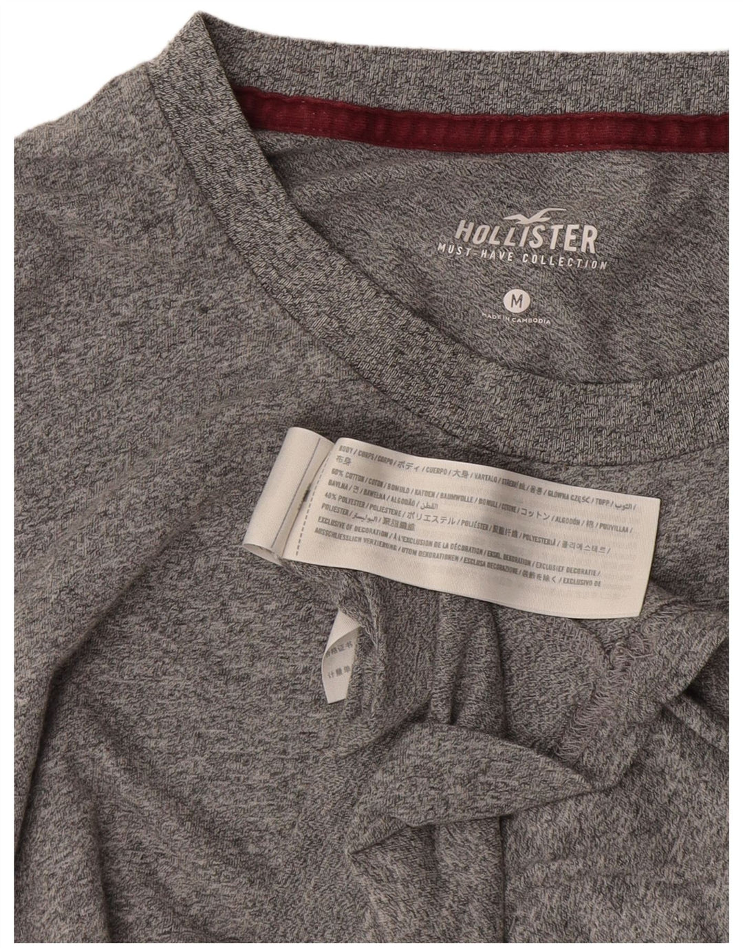 T-shirt Hollister da uomo in cotone grigio medio chiazzato
