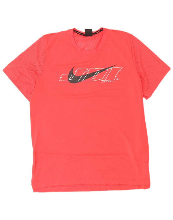 Nike Uomo Dri Fit Standard Graphic T-shirt Top Large Rosso Poliestere