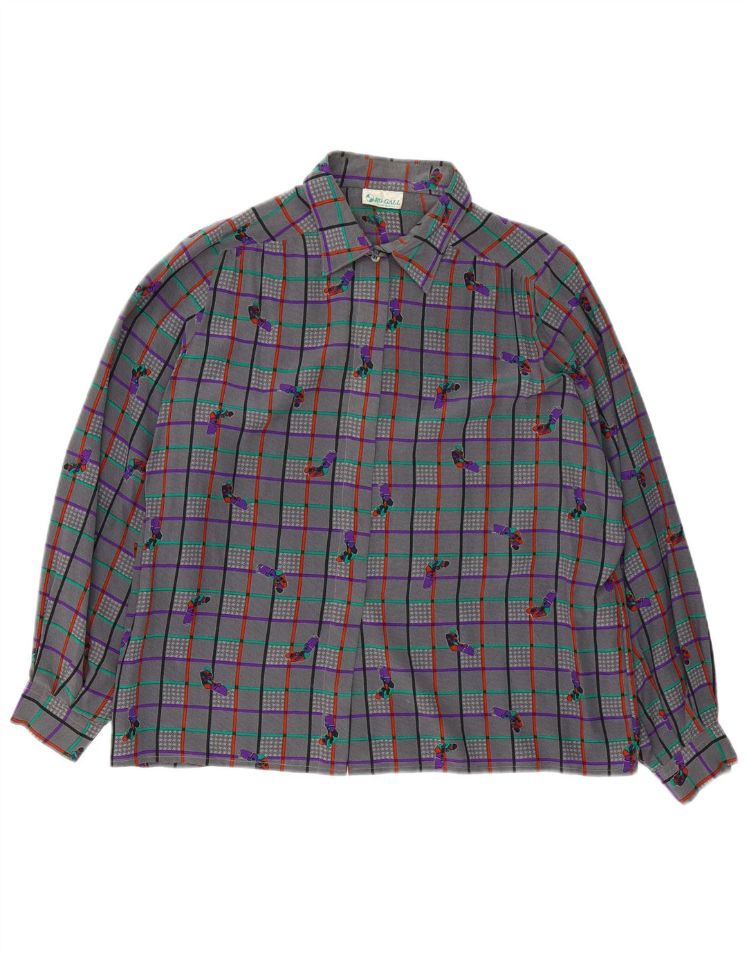 Camicetta camicia vintage da donna UK 18 XL a quadri grigi
