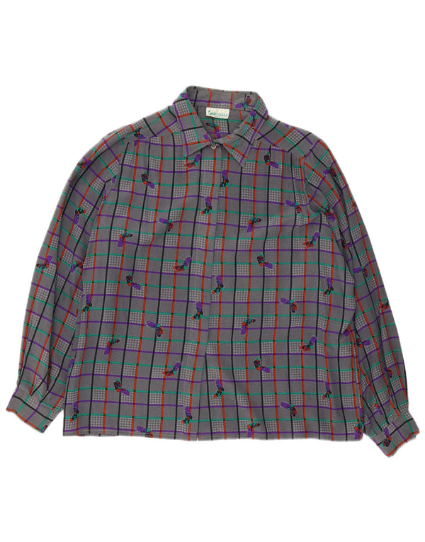 Camicetta camicia vintage da donna UK 18 XL a quadri grigi