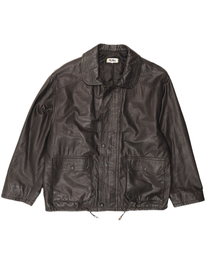 Giacca in pelle vintage da uomo UK 44 2XL Pelle nera