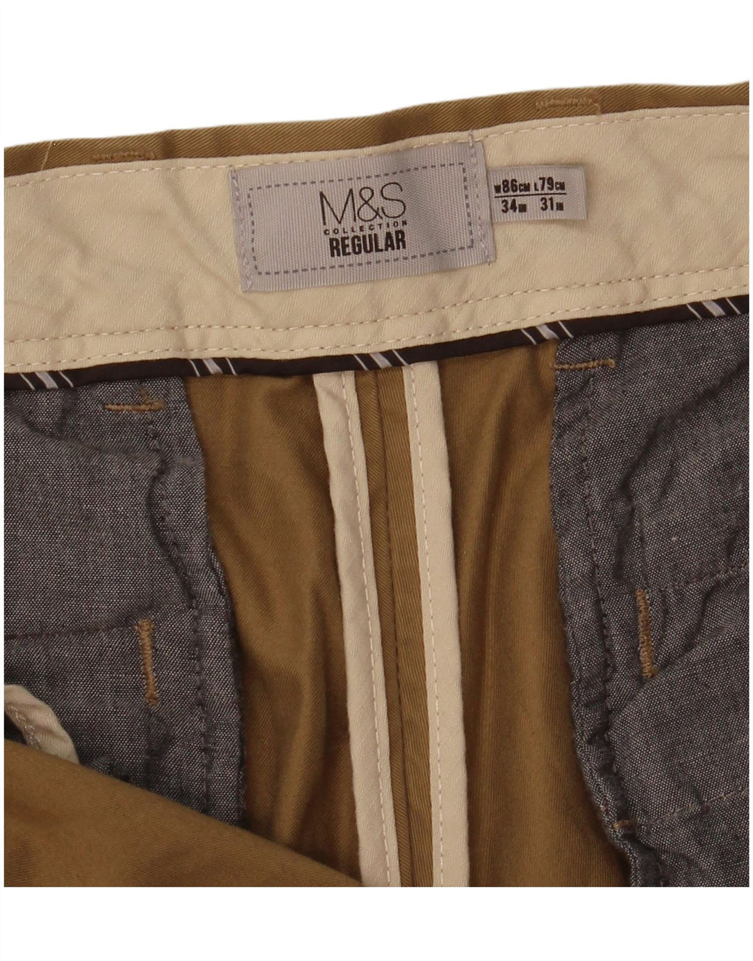 Pantaloni chino regolari da uomo Marks & Spencer W34 L31 cotone kaki