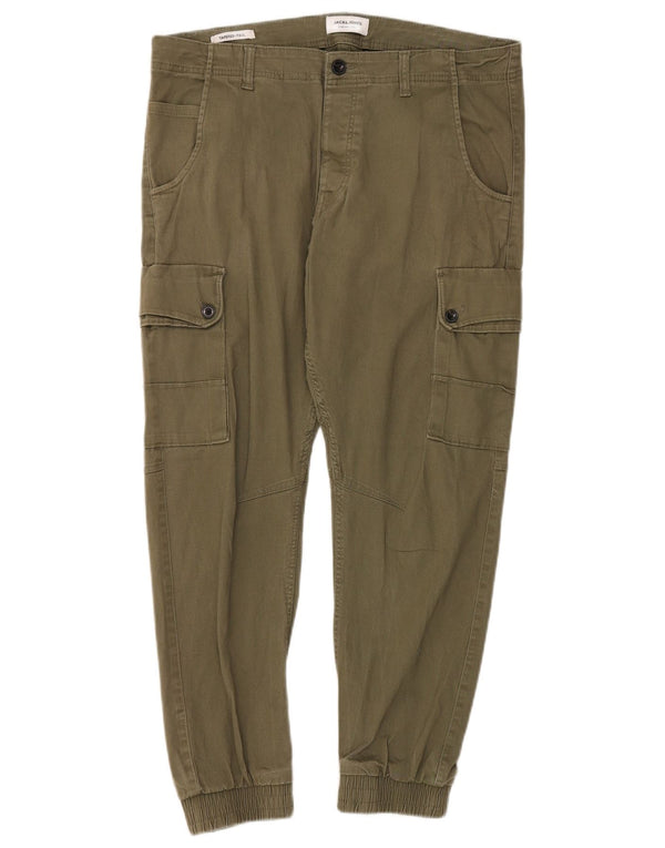 Pantaloni cargo affusolati Paul da uomo Jack & Jones W36 L28 cotone kaki