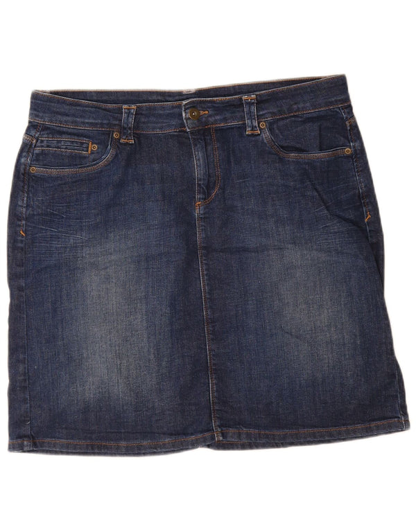 Mini gonna in denim da donna Marks & Spencer UK 14 grande W34 cotone blu navy