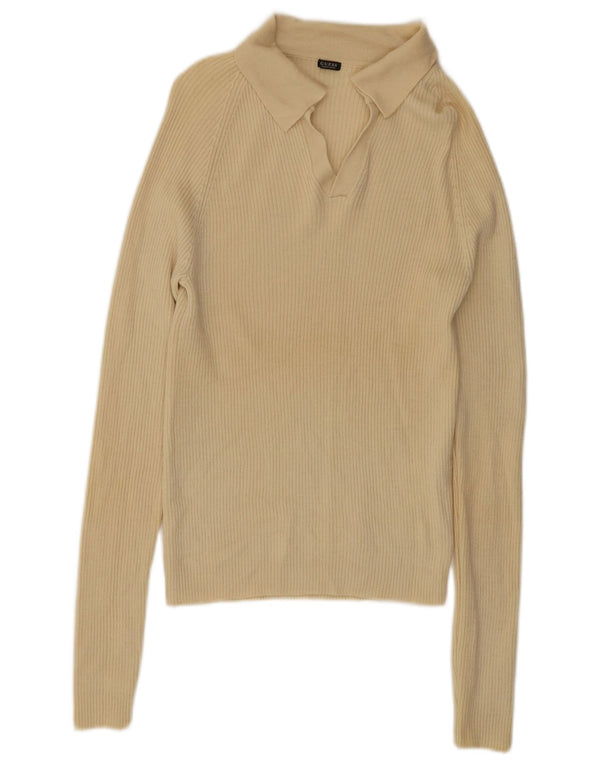 Guess maglione da donna con collo a polo UK 14 grande lana merino gialla