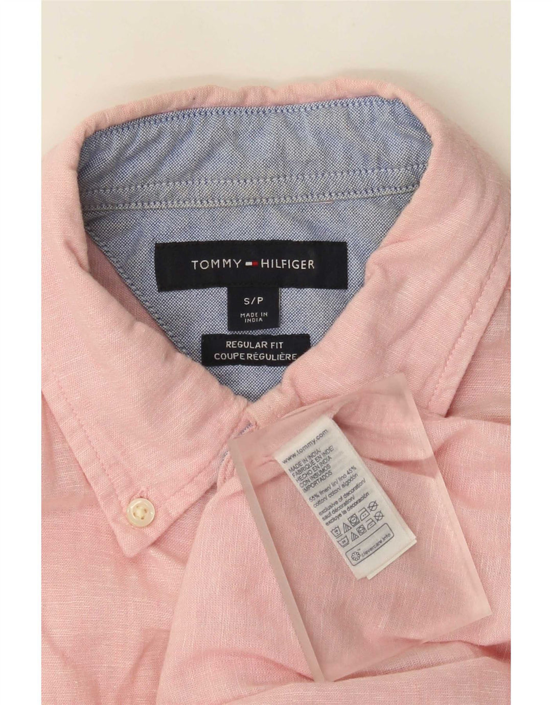 Camicia da uomo a maniche corte Regular Fit Tommy Hilfiger piccola in lino rosa