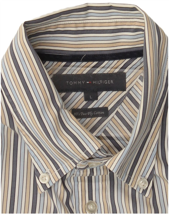 TOMMY HILFIGER Camicia da uomo grande in cotone a righe multicolori