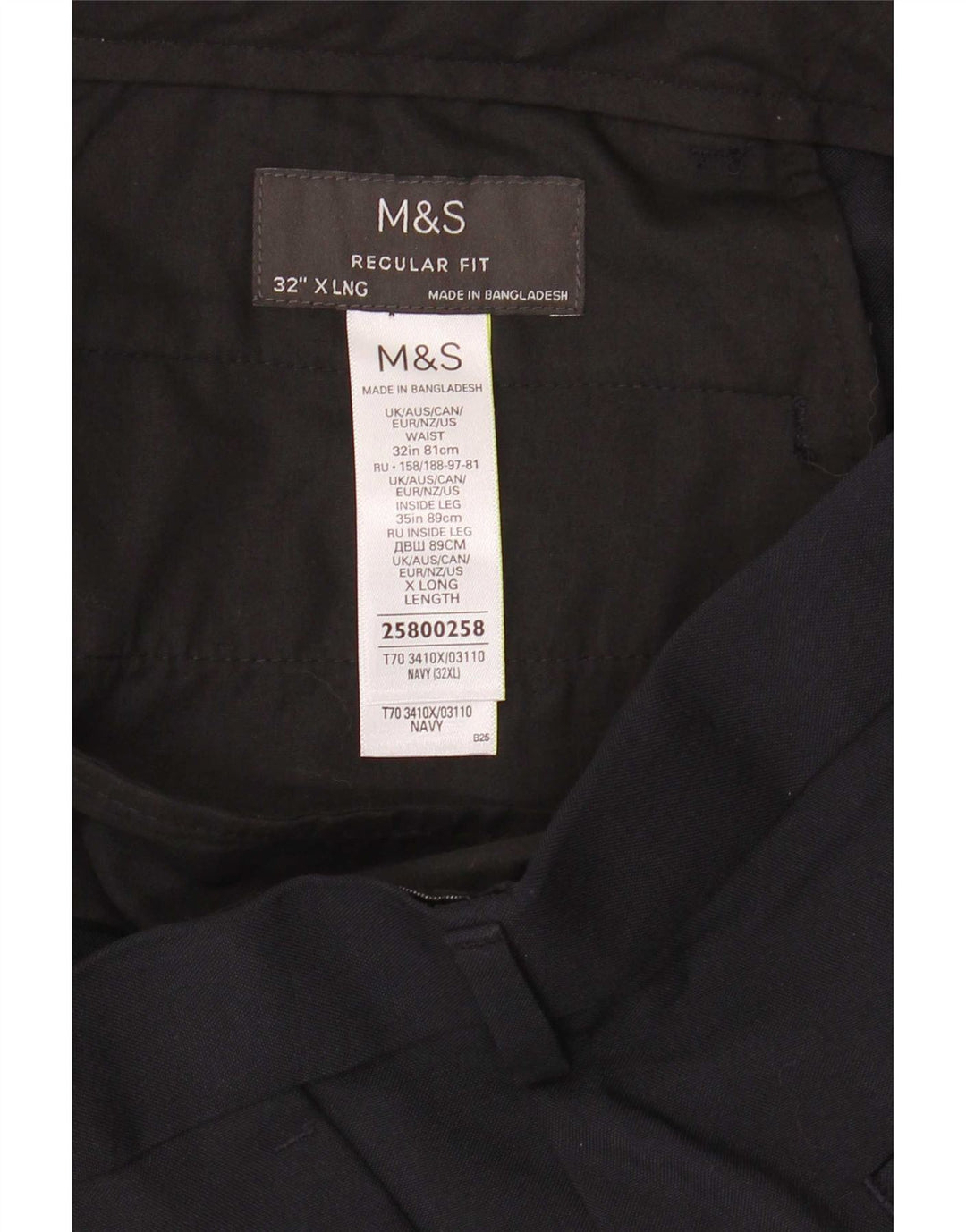Pantaloni chino vestibilità regolare da uomo Marks & Spencer W32 L35 poliestere blu navy