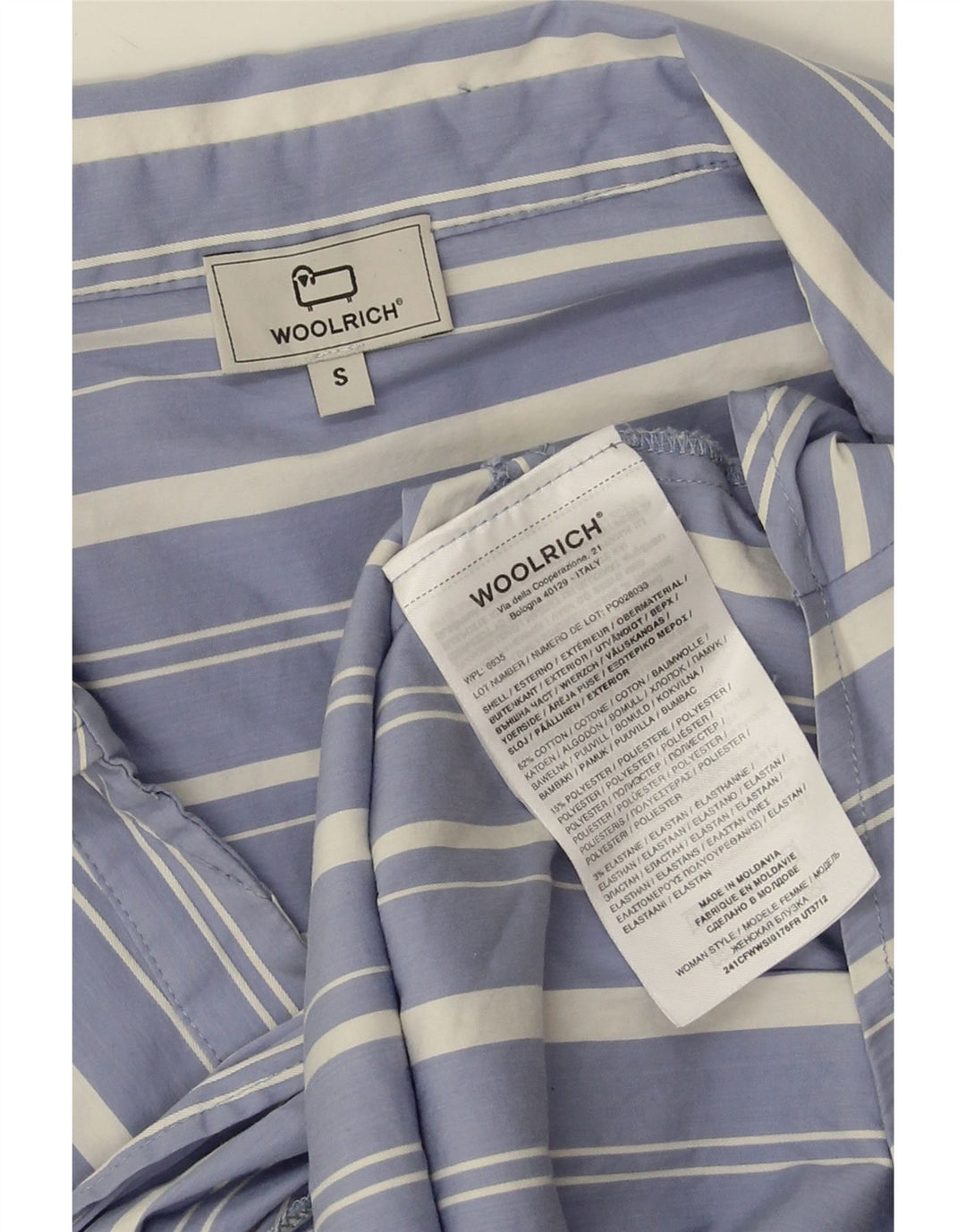 Woolrich Donna Camicia Oversize con Maniche a 3/4 Camicetta UK 10 Piccola a Righe Blu