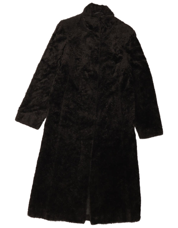 LAURA ASHLEY Cappotto da donna in pelliccia sintetica UK 8 piccolo in viscosa nera