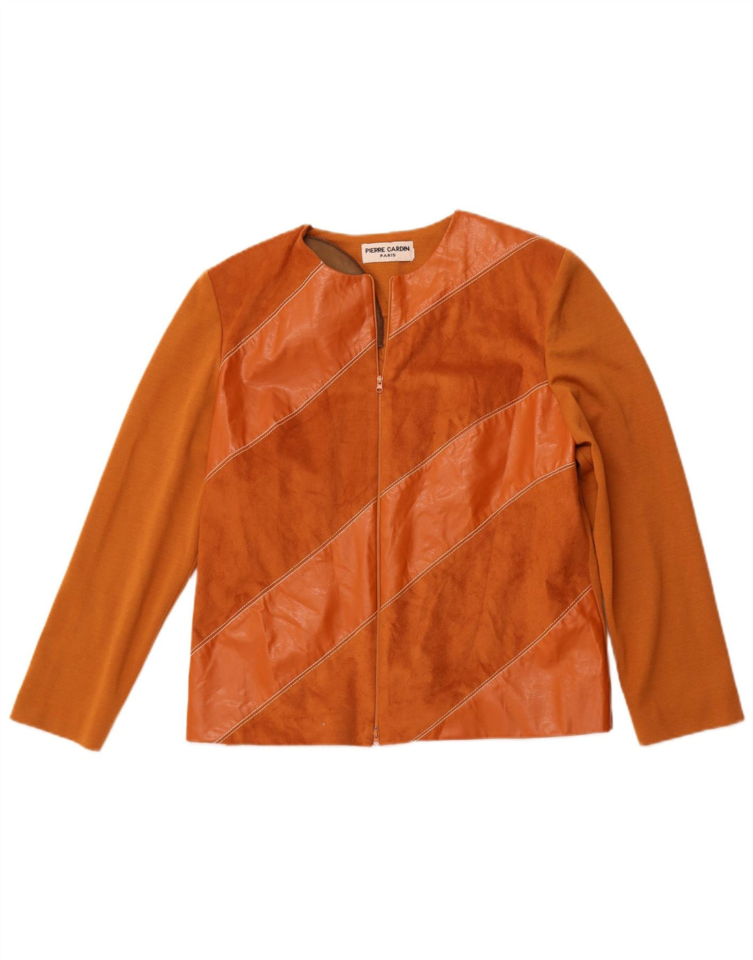 PIERRE CARDIN Maglione cardigan da donna UK 14 Lana patchwork marrone medio