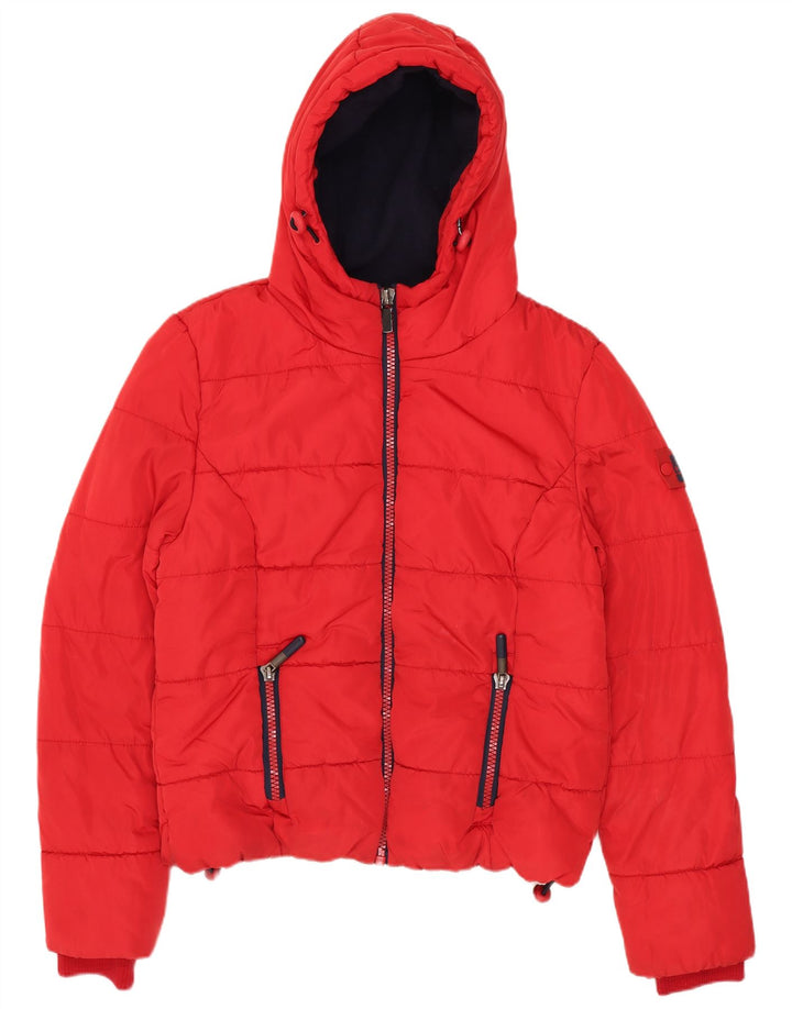 Giacca imbottita con cappuccio da donna Superdry UK 14 poliestere rosso medio