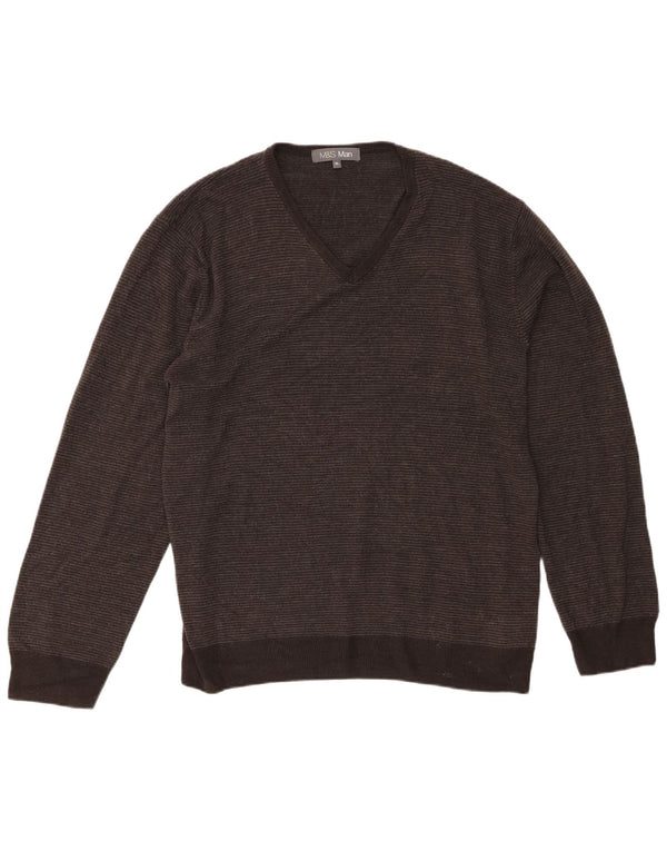 Maglione da uomo Marks & Spencer con scollo a V XL grigio acrilico gessato