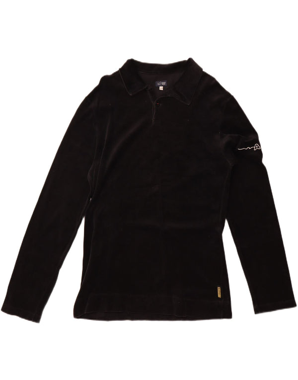 Polo Armani Jeans da uomo in velluto a maniche lunghe XL in cotone nero