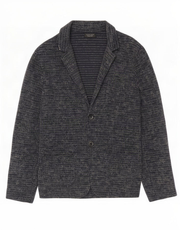 Maglione cardigan da uomo Zara grande in cotone screziato blu navy