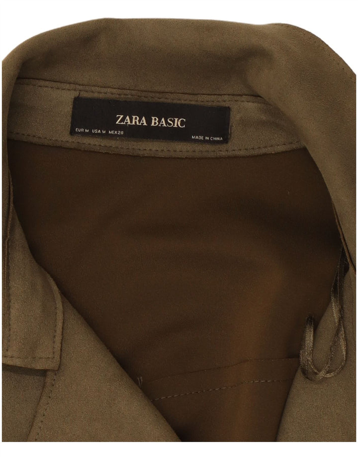 Trench da donna in pelle scamosciata ZARA UK 14 medio kaki