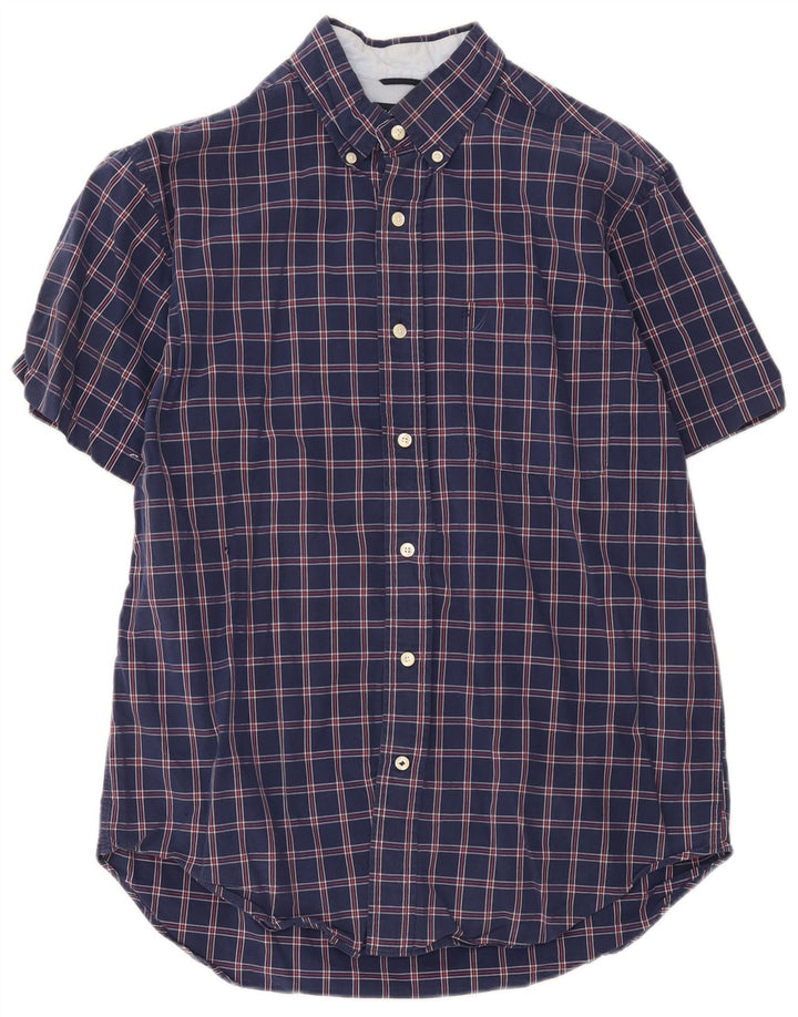 Camicia da uomo a maniche corte Nautica in cotone a quadri blu navy medio