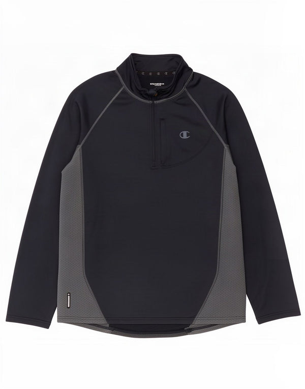 Champion Top da uomo con zip e collo a maniche lunghe, grande, color block blu navy