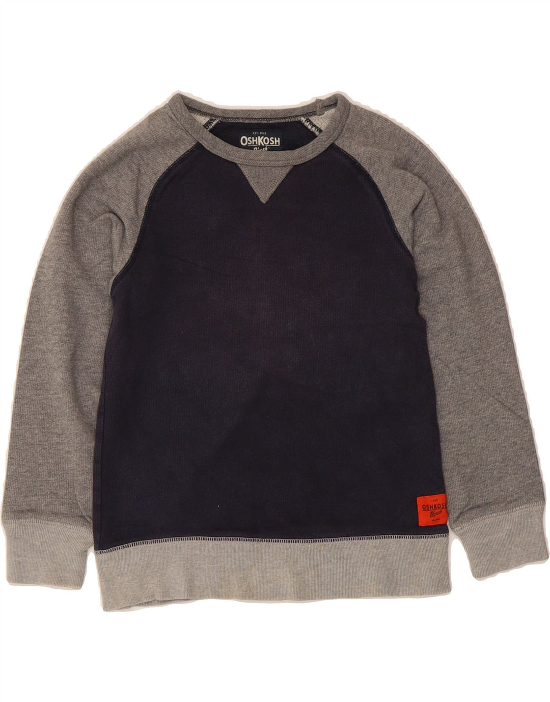 OSH KOSH Boys Sweatshirt Jumper 6-7 Years Navy Blue Colourblock Cotton Vintage Osh Kosh and Second-Hand Osh Kosh from Messina Hembry 