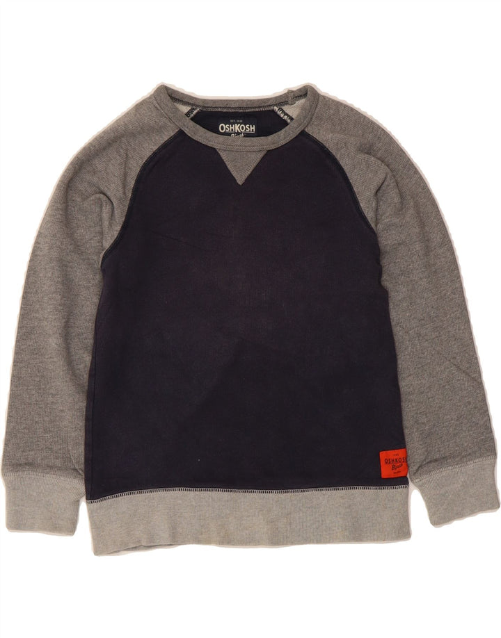 OSH KOSH Boys Sweatshirt Jumper 6-7 Years Navy Blue Colourblock Cotton Vintage Osh Kosh and Second-Hand Osh Kosh from Messina Hembry 