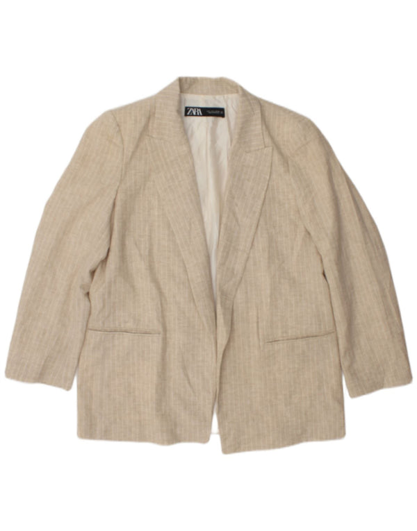 Giacca blazer aperta da donna Zara UK 16 grandi righe beige