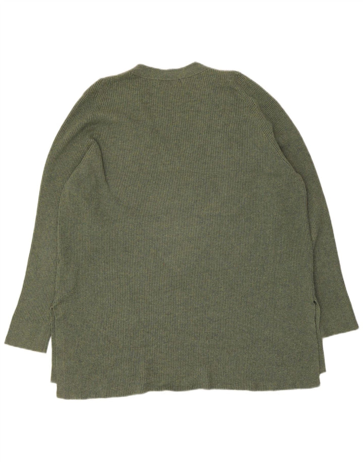 Maglione maglione con scollo a V da donna Marks & Spencer UK 16 grande poliestere kaki