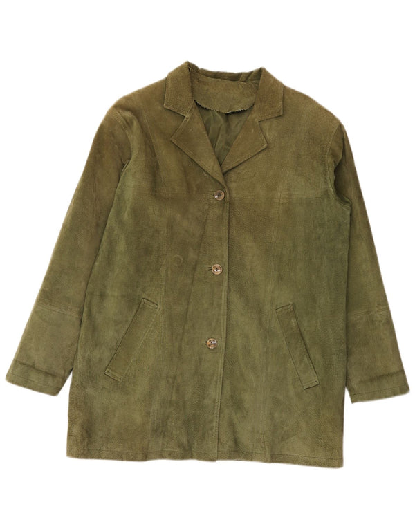 Giacca blazer vintage da donna in pelle scamosciata a 3 bottoni IT 42 in pelle kaki media