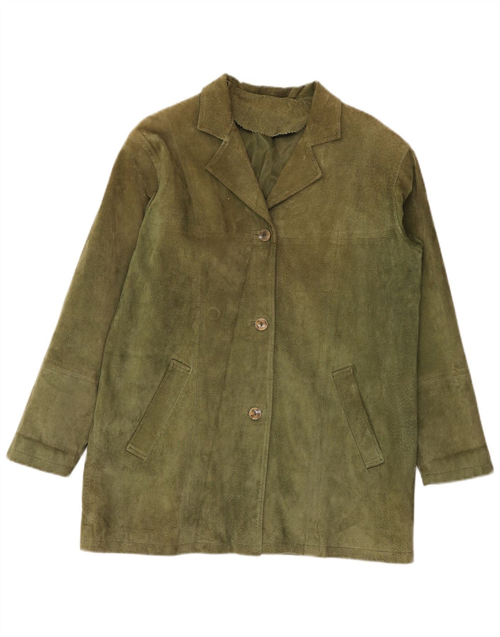 Giacca blazer vintage da donna in pelle scamosciata a 3 bottoni IT 42 in pelle kaki media