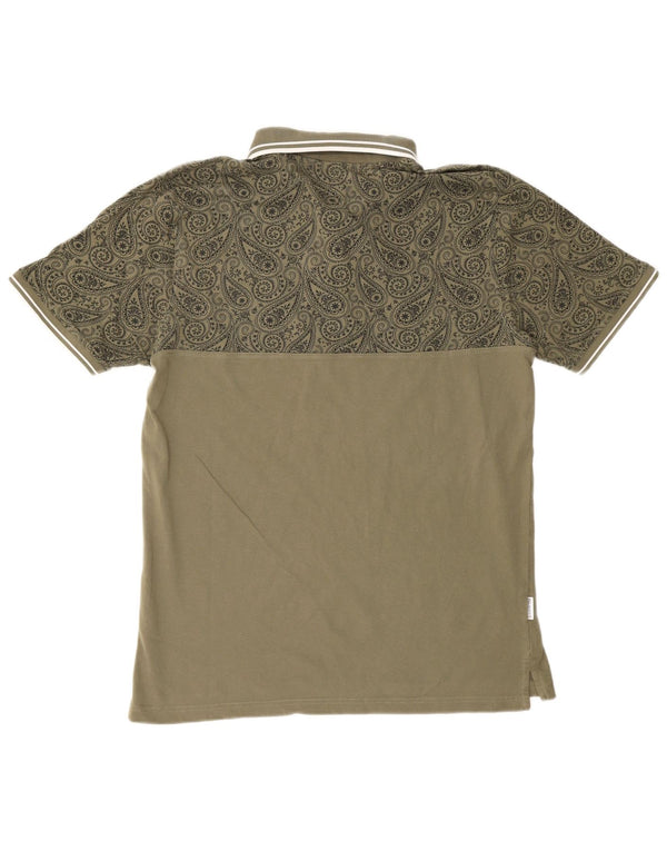 LAMBRETTA Mens Polo Shirt 2XL Khaki Paisley Cotton