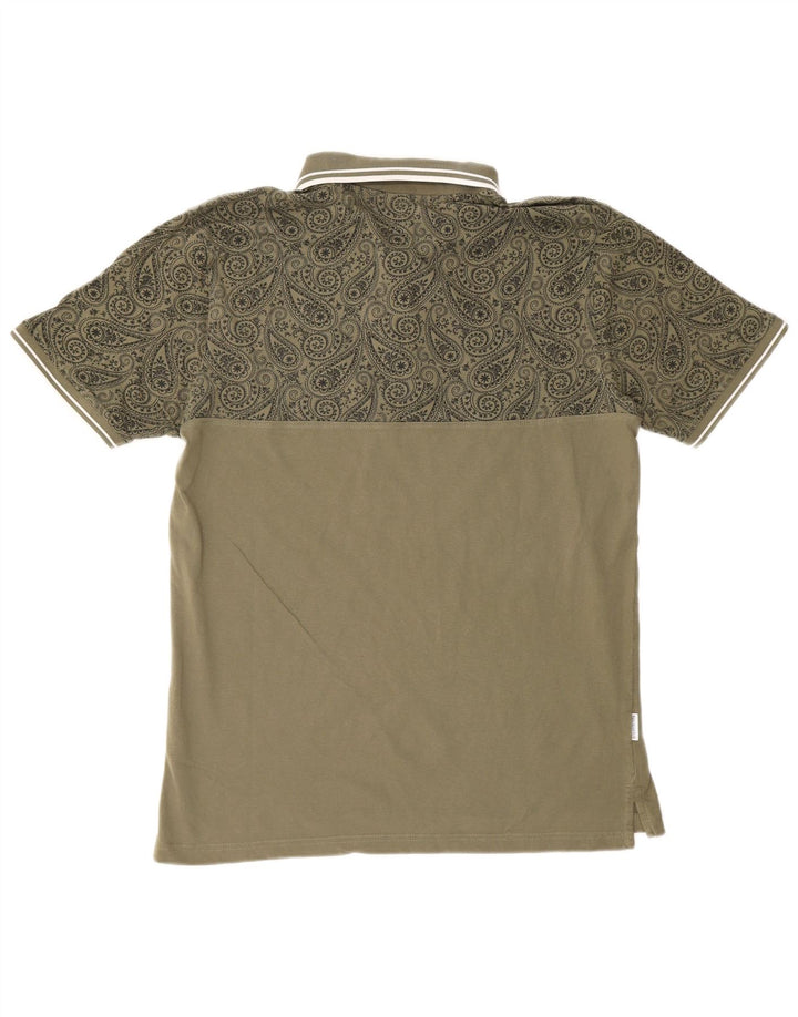 LAMBRETTA Mens Polo Shirt 2XL Khaki Paisley Cotton