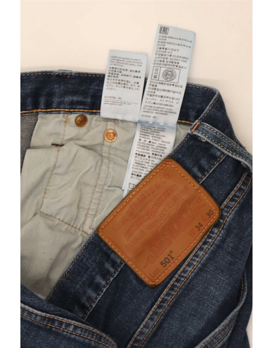 Levi's Uomo 501 Jeans dritti W34 L30 Cotone Blu