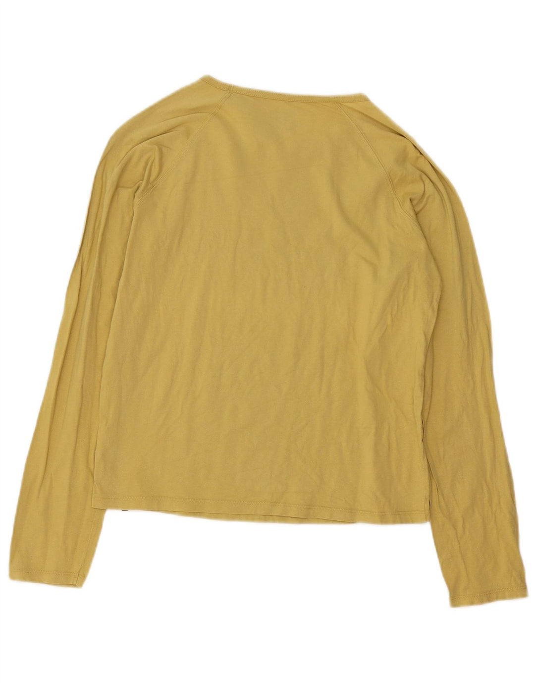 COLUMBIA Top grafico da donna manica lunga UK 14 grande cotone giallo