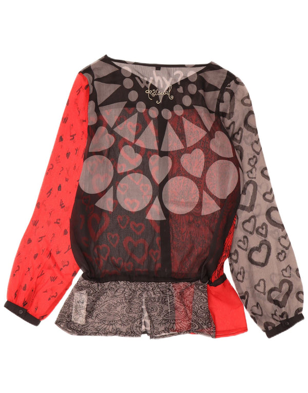 Desigual Donna See Through Camicia Camicetta UK 16 Grande Rosso Geometrico