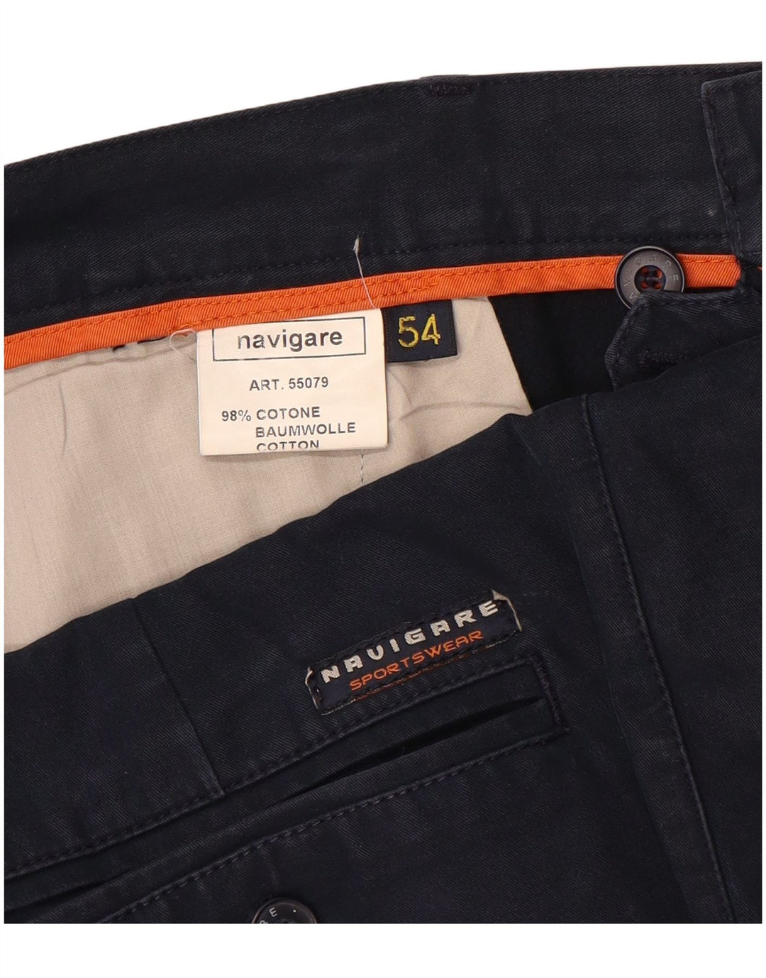 Pantaloni chino dritti da uomo NAVIGARE IT 54 2XL W36 L31 Blu Navy Cotone