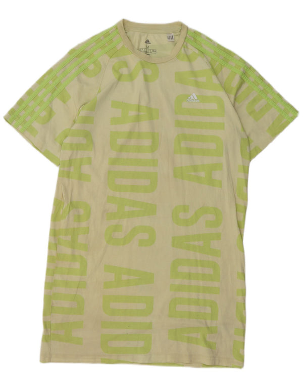 ADIDAS Womens Graphic T-Shirt Dress UK 12/14 Medium Green Cotton