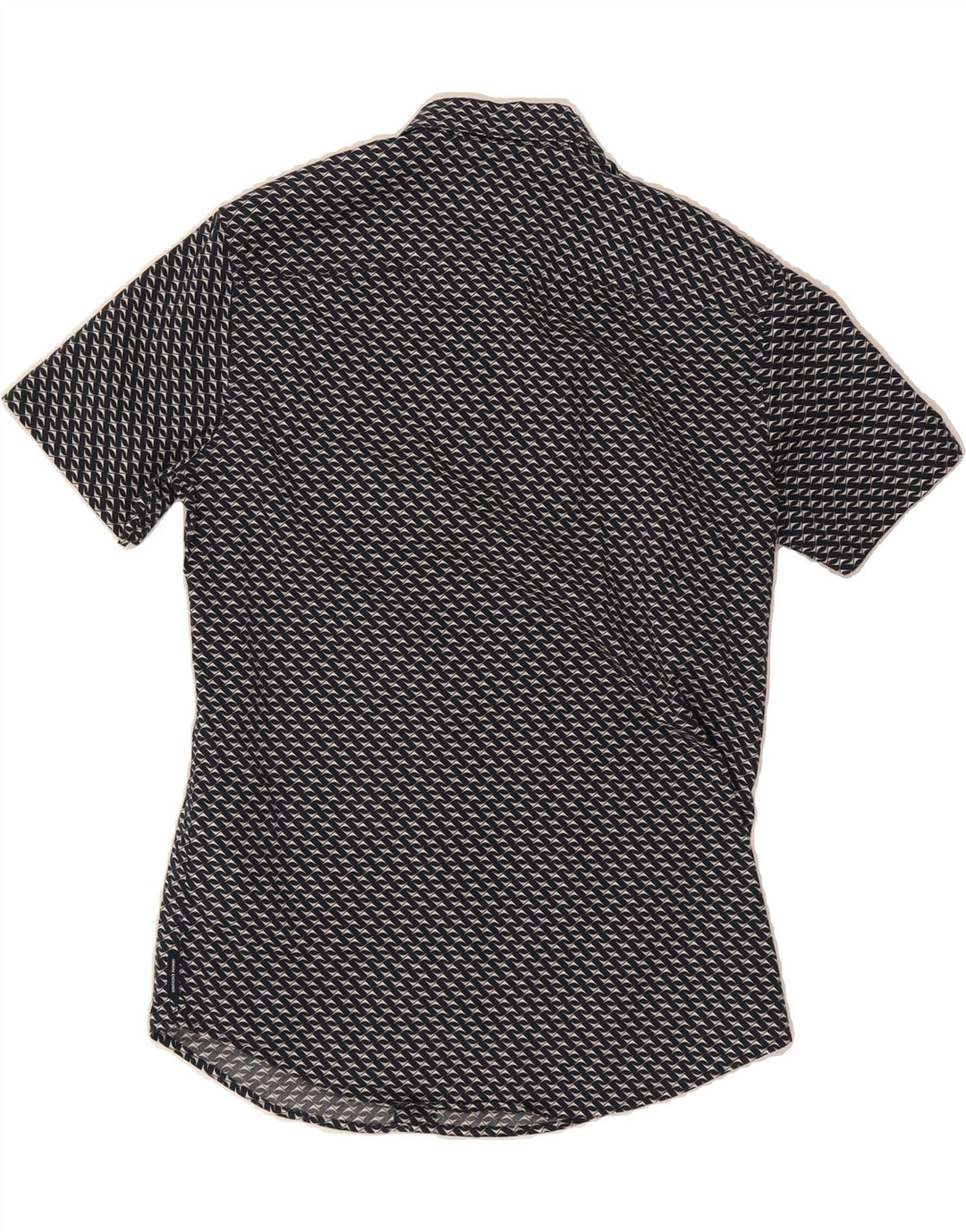 ARMANI EXCHANGE Mens Slim Short Sleeve Shirt Medium Navy Blue Geometric Vintage Armani Exchange and Second-Hand Armani Exchange from Messina Hembry 
