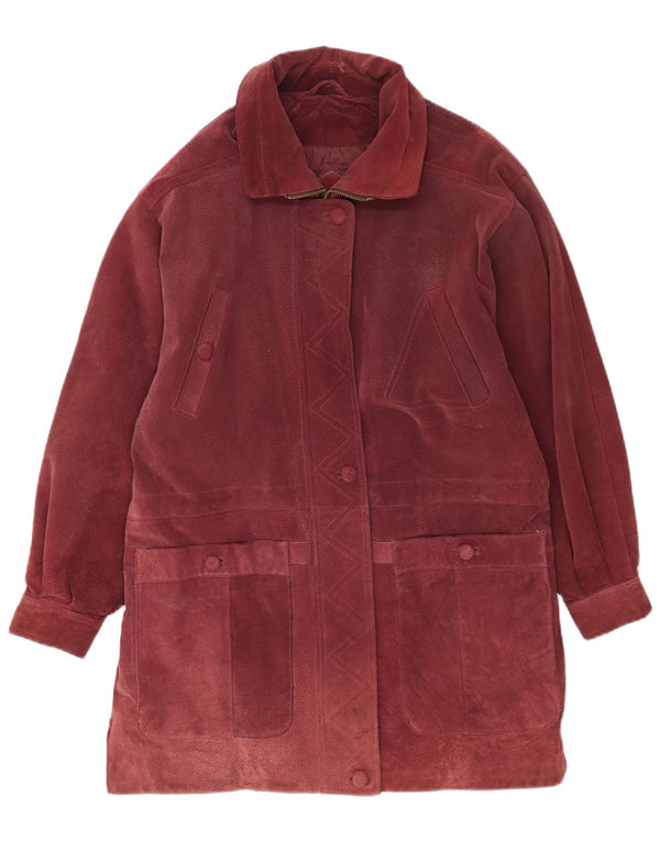 Vintage Womens Suede Overcoat UK 20 2XL Burgundy Leather