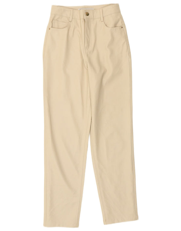 Pantaloni Zara da donna affusolati in ecopelle a vita alta EU 32 XS W22 L27 Beige